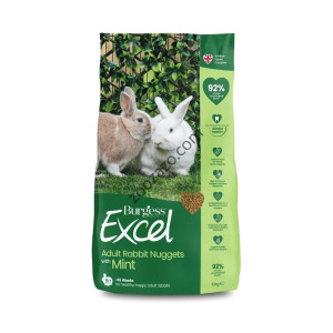 Пълноценна гранулирана храна за Зайци, с мента и без зърно, 1,5 кг. - Burgess Excel Adult Rabbit Nuggets with Mint